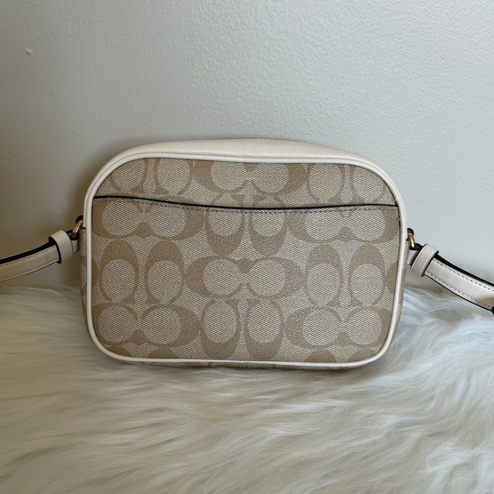 Coach Mini Jamie Light Khaki Chalk Signature Canvas Camera Bag Good - Picture 2 of 12